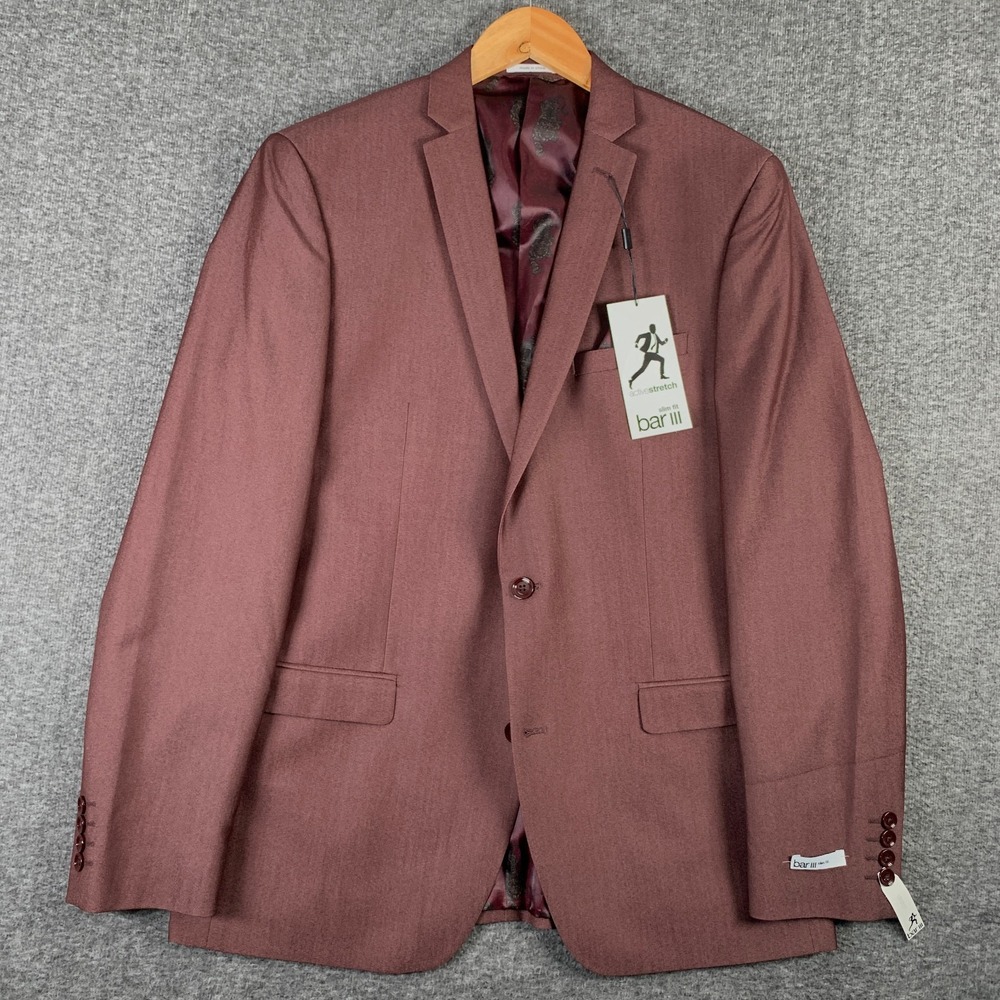 Bar III Blazer Jacket Men 42L Slim Red Active Stretch Performance Sport Coat NEW